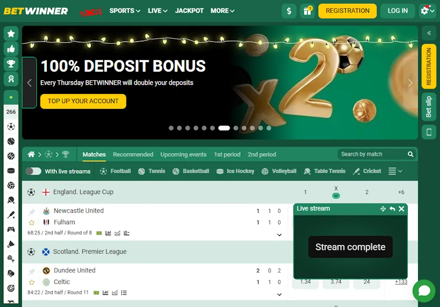 Betwinner Casino and Sportsbook Screenshot